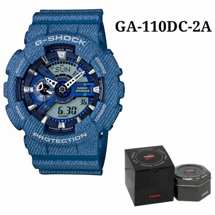 Casio Gshock Denim GA-110 Analog Digital Box Fullset - Autolight