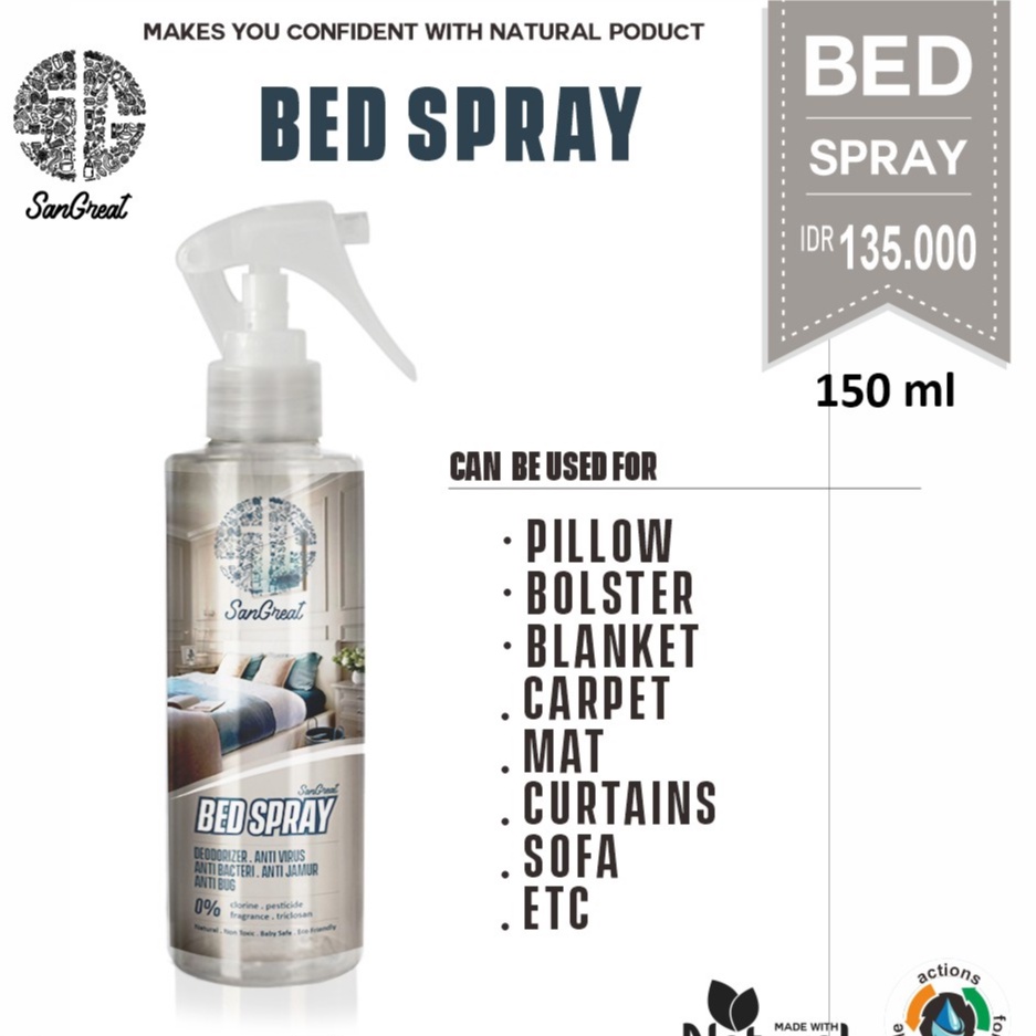 SanGreat Bed Spray-Anti bakteri virus dan jamur-anti bau dan anti serangga anti kutu tungau kasur dan penghilang bau ompol air liur dll