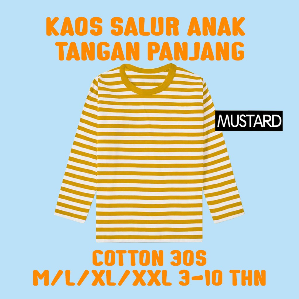 KAOS DISTRO ANAK BAYI BALITA SD MOTIF SALUR BELANG SETERIP STRIPE GARIS BERGARIS TANGAN LENGAN PANJANG LUCU LAKI LAKI PEREMPUAN COWO CEWE COWOK CEWEK UNISEX  USIA UMUR 3 4 5 6 7 8 9 10  TAHUN TAUN KEKINIAN LUCU COOTON KATUN CVC 30 S  PREMIUM HITAM PUTIH-MUSTARD