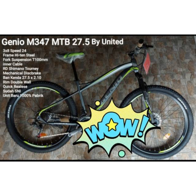  SEPEDA  GUNUNG  UNITED MTB  M 347 GENIO  M347 uk 27 5 BARU  