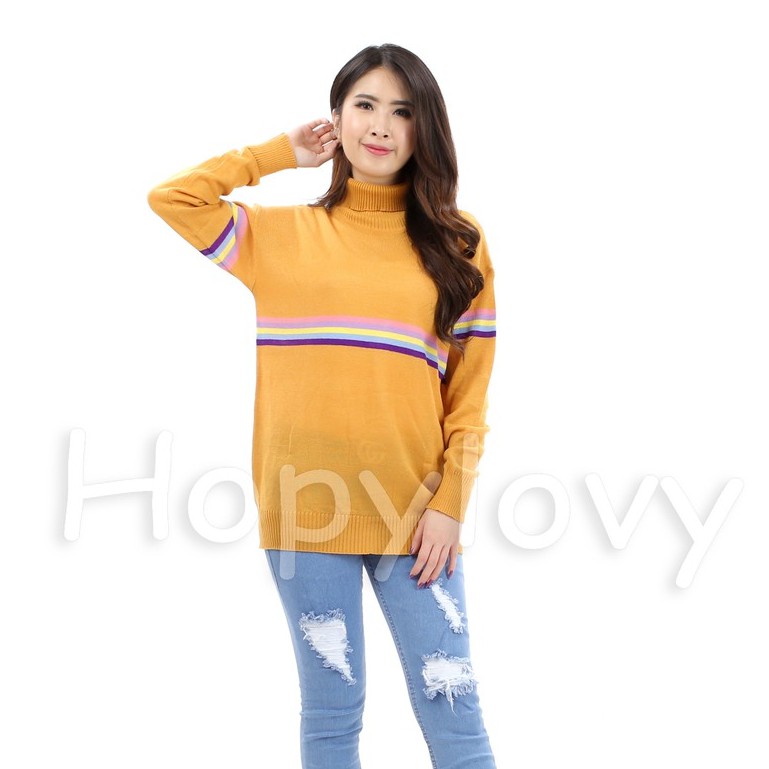 Sweater Wanita Rajut Turtleneck Rainbow Meilina HOPYLOVY SALE | Sweater Rajut| Outer Rajut