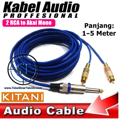 Kabel Audio Jack Akai Mono 6.5mm to 2 RCA Dual RCA Gold Plate Cable KITANI 2-1 Panjang 1 Sampai 5 Meter