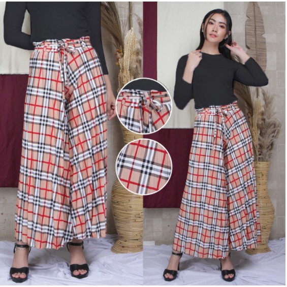 CELANA KULOT TALI MAYUNG PLISKET PREMIUM MOTIF KOTAK
