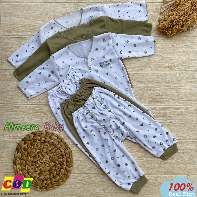 Isi 6 PCS Baju Celana Bayi / 3 Setel Baju Lengan Panjang Celana Pempers Panjang Celana Diapers Bayi Baru Lahir Seri Army Almeera Baby and Kids