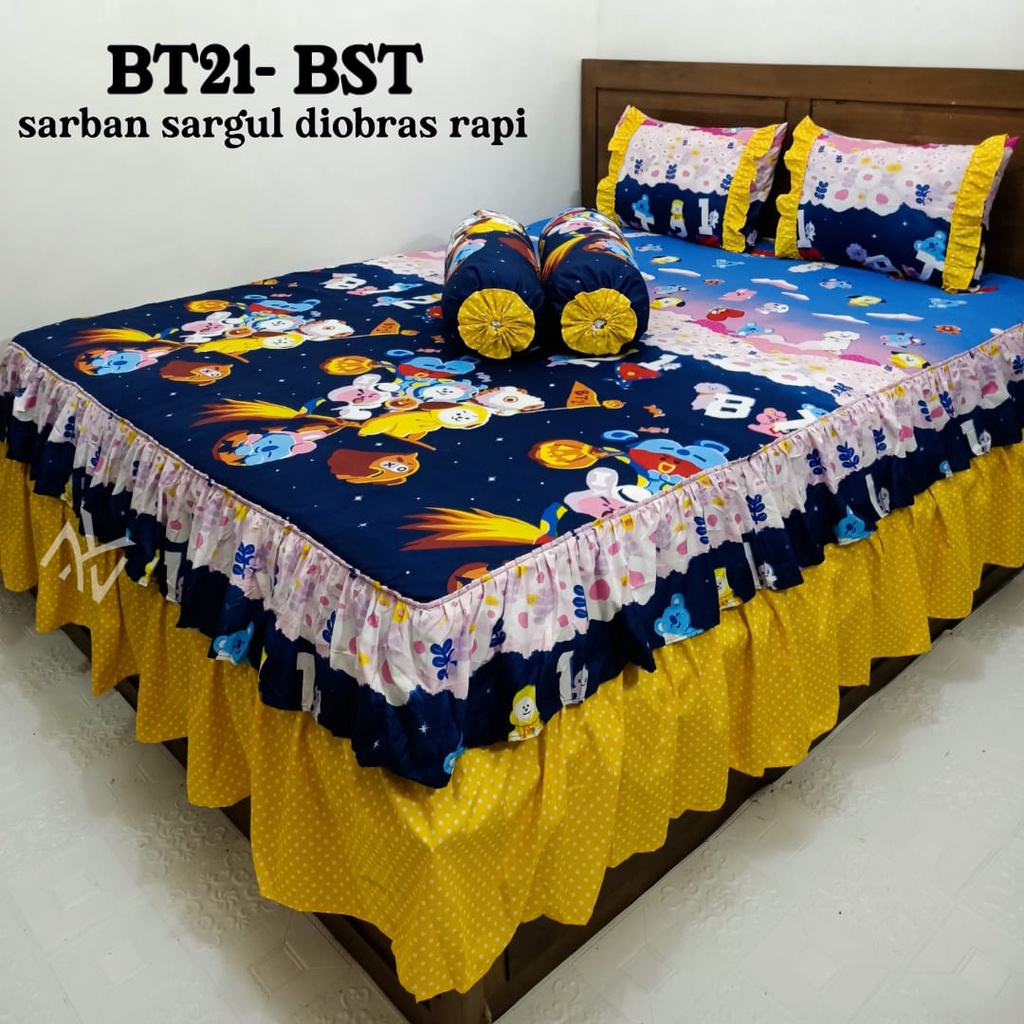 Sprei Rumbai Susun Karakter BTS Sprei Rumbai Susun Karakter BT21 Murah Size King No. 1 180x200