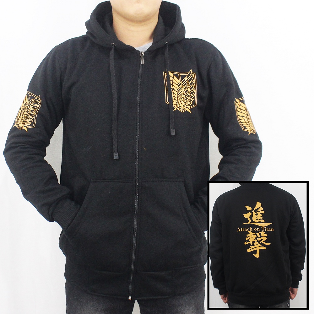 JAKET AOT SHINGEKI NO KYOJIN SABLON EMAS 01- JAKET ATTACK ON TITAN EREN YEAGER - MIKASA ECKERMAN - JAKET ANIME AOT - M L XL XXL - JUMBO SIZE