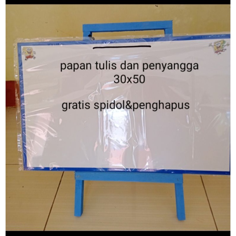 papan tulis dan penyangga kayu/papan tulis anak lengkap dengan kaki/white board/papan putih/papan tulis satu set/alat tulis anak/papan tulis ukuran 30x50