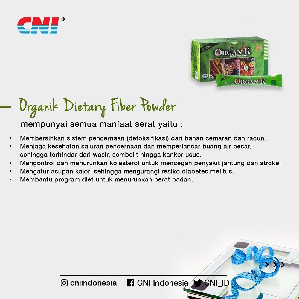 Cni Oganik Fiber Dietary Powder Suplemen Serat Menurunkan Resiko Kolesterol Kegemukan 15 Stik 8gr