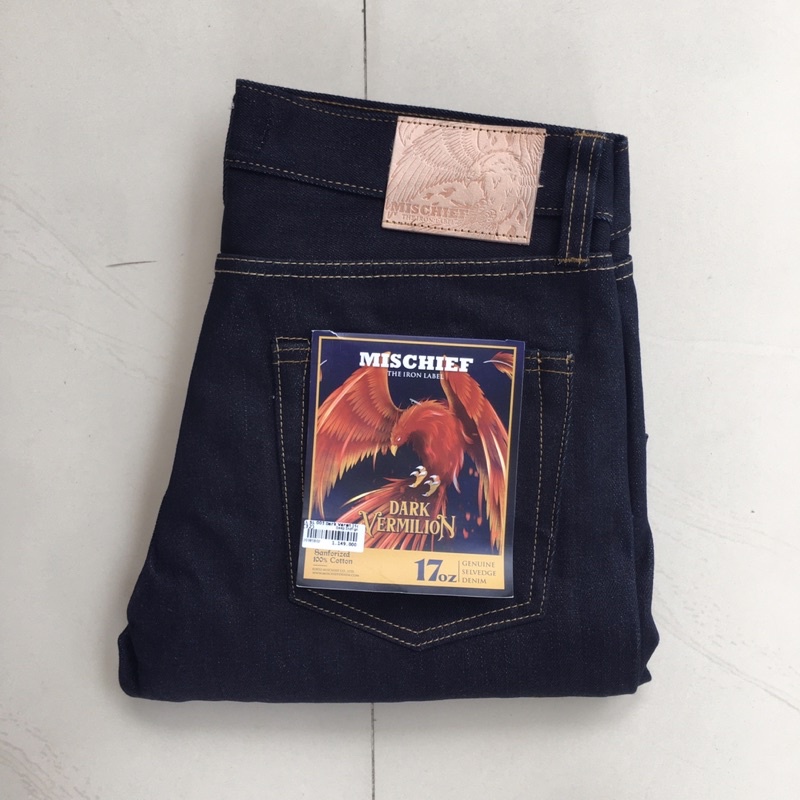 mischief denim iron label dark vermilion 17oz not oldblue nbdn wingman nudie warpweft voyej sage