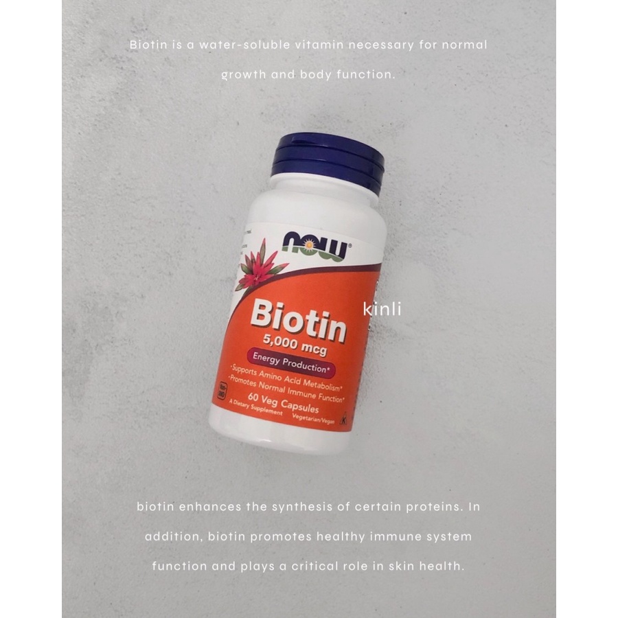 NOW biotin 5000 mcg 60 capsules amino metabolism immune vegan friendly