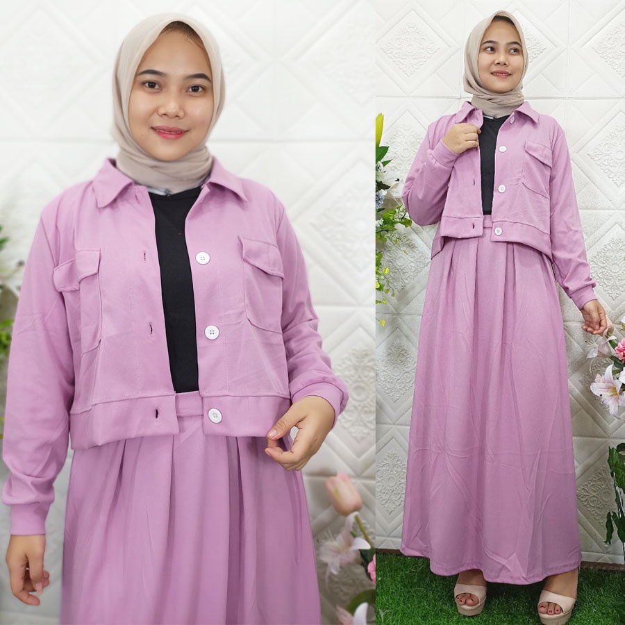 SETELAN JAKET CROP DAN ROK SKIRT MELIA 3in1 GL FASHION
