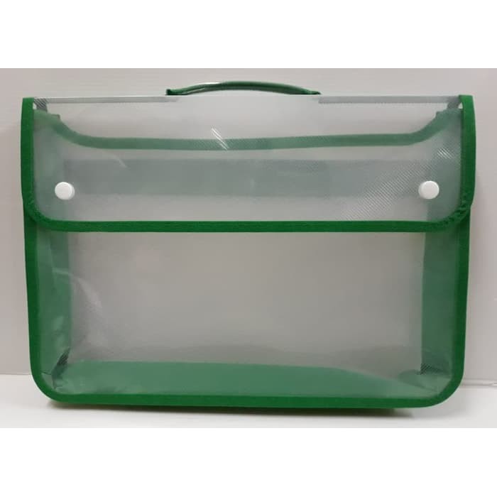 

NEW Map Plastik Zipper Bag Kancing Dua Tenteng Atas Folio - Hijau TERLARIS