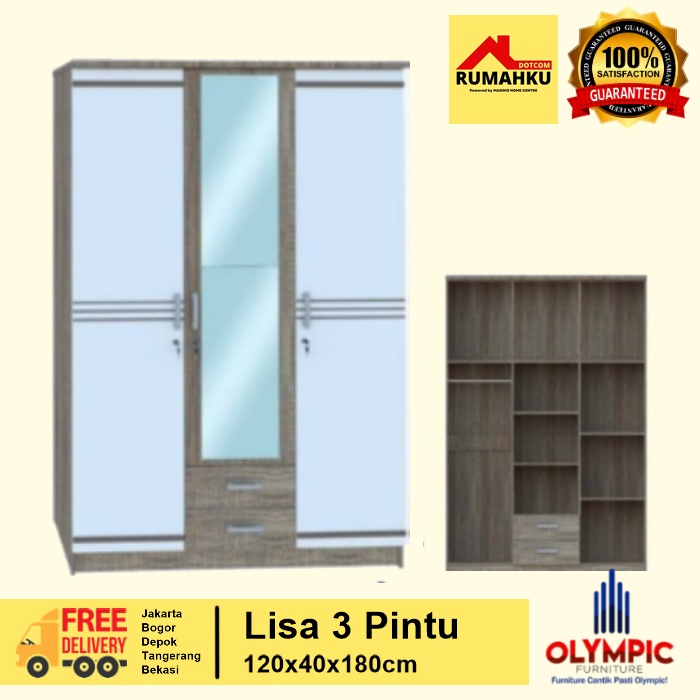 LEMARI PAKAIAN 3 PINTU - LEMARI PAKAIAN 2 PINTU - LEMARI PAKAIAN MINIMALIS - LISA - OLYMPIC