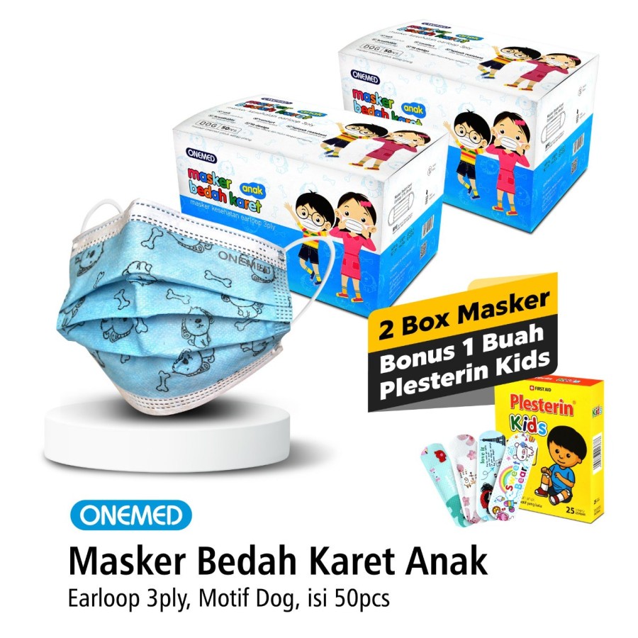 Masker Karet Medis Anak Motif Dog 2 Box Free Plesterin Kid - OJ2