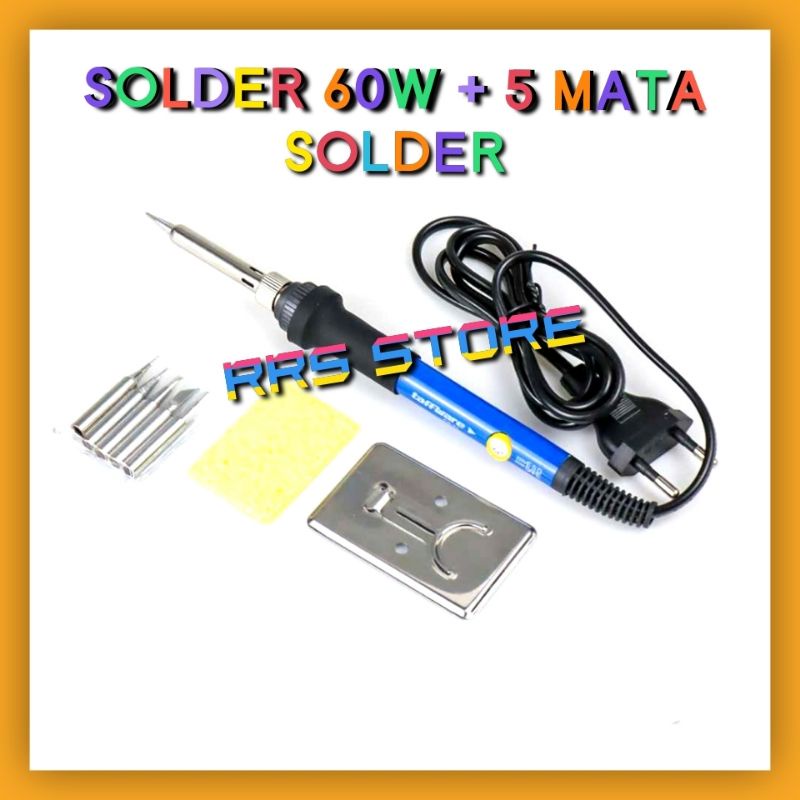 Satu Paket lengkat solder listrik set GEYOTAR Peralatan Solder Iron Kit 60W 220V - SIK-003 Taffware Solder Iron Adjustable Temperature 60W with 5 Tips mata solder Perlengkapan set solder multifungsi