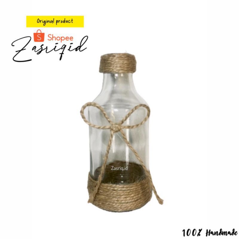 Vas botol kaca hiasan pita | vas botol kaca murah | botol kaca rustic | botol kaca rustik