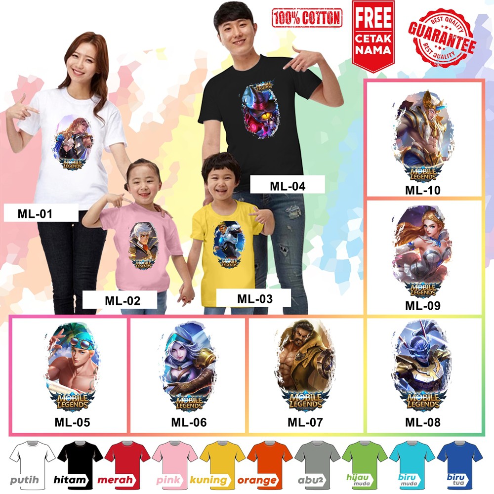 [FREE NAMA!!] Baju Kaos COUPLE  ANAK DAN DEWASA MOBILE LEGEND BANYAK MOTIF