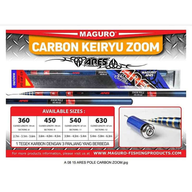 Joran Tegek Carbon Maguro ARES | 360 | 450 | 540 | 630 | Zoom Pole | Pilih Ukuran
