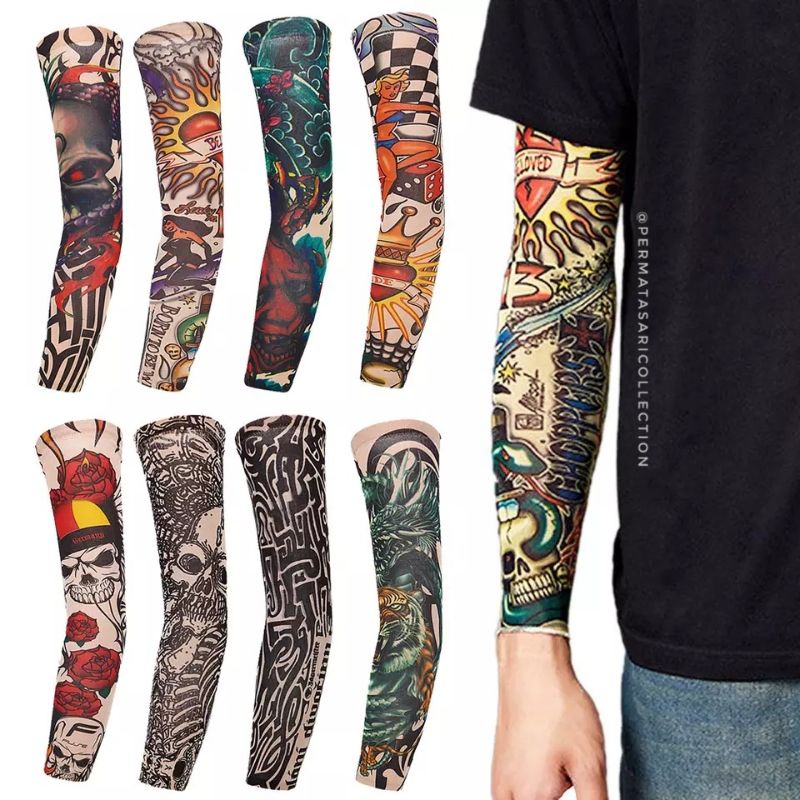 Manset Lengan Tangan Pria Wanita Dewasa Biker Sepeda Gunung Sport Motif Tatto Tattoo Tato Arm Sleeve