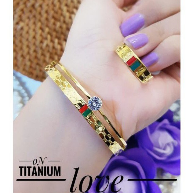 (AGS) PROMO TERMURAH Set Perhiasan TITANIUM Anti Karat Gelang Ring Cincin List Gucci Gold Xuping