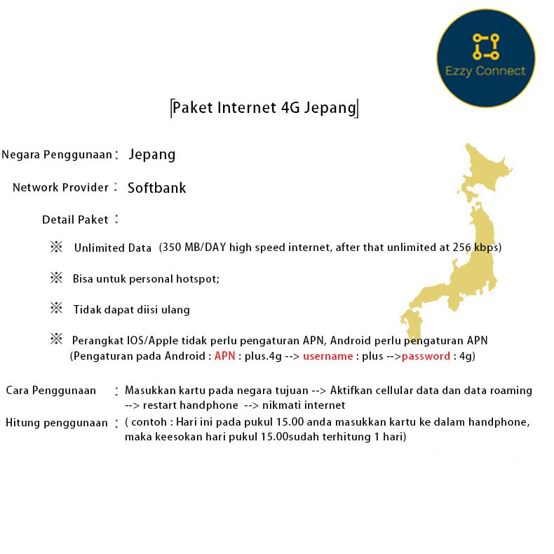 PROMO simcard Jepang 4G UNLIMITED , 5/7/10/12/14 days Option , SOFTBANK Network!