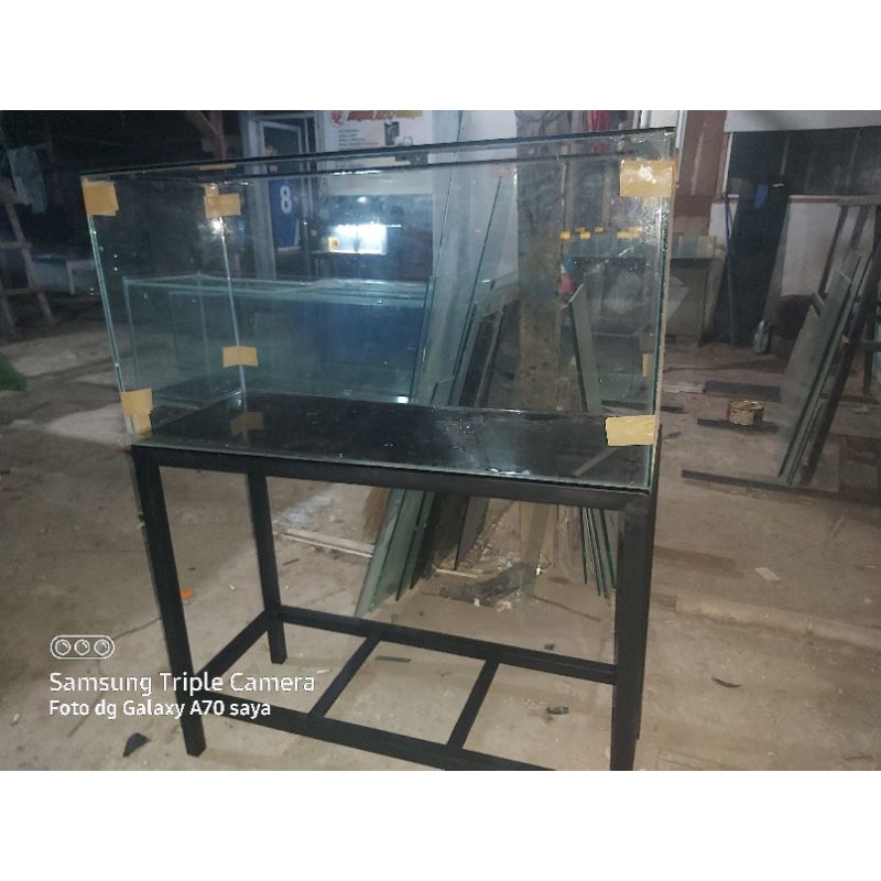 aquarium 100x40x50 kaca 8mili full + rak holo tebal