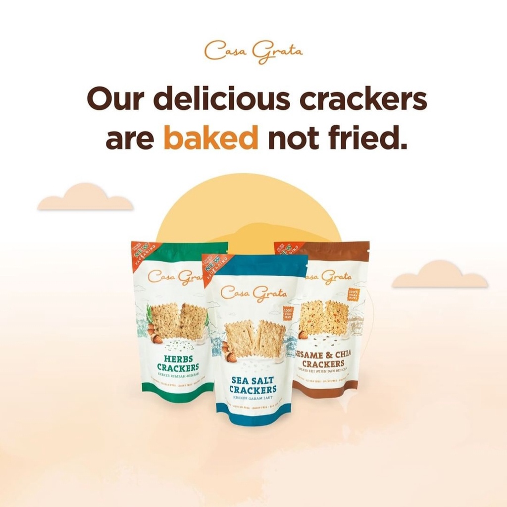 CASA GRATA Crackers - Snack Sehat - Cemilan Biskuit Sehat - Vegan Gluten Free - Dairy Free Egg Free - Cemilan Anak