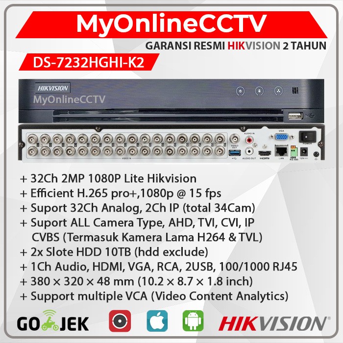 DS-7232HGHI-K2 Hikvision DS 7232HGHI K2 DVR Kamera CCTV 2MP 32CH
