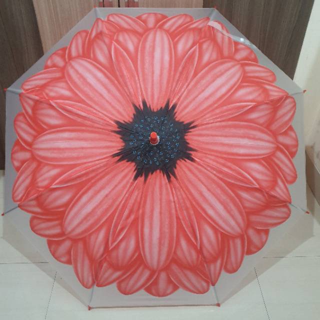 Payung Transparan Tongkat PVC Motif Sunflower