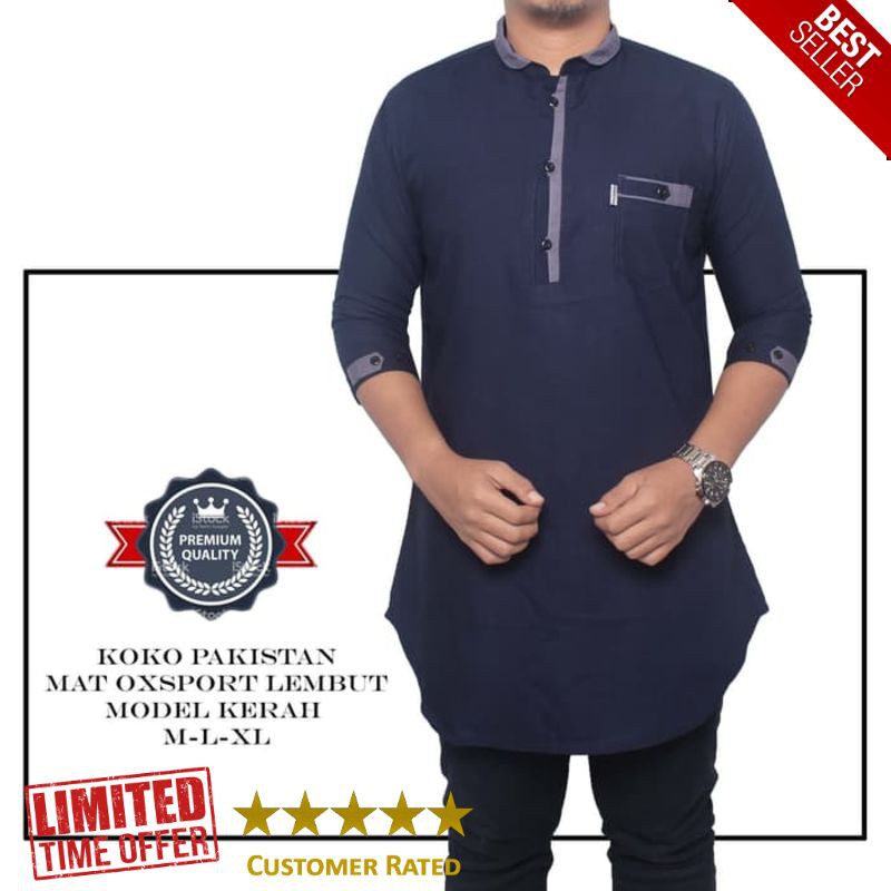 SALE kemeja koko qurta gamis pakistan pria - Hitam M Big Size Jumbo