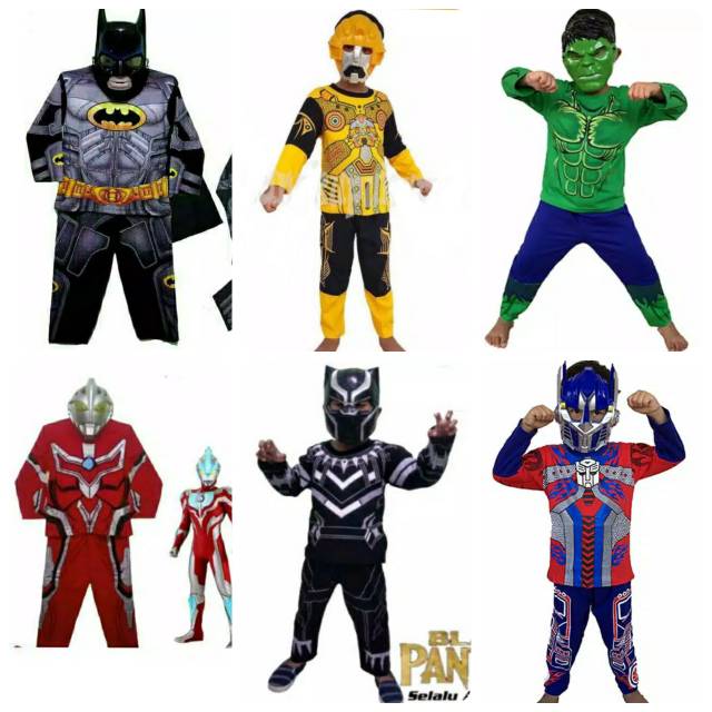 BAJU ANAK KOSTUM TOPENG BATMAN HULK ULTRAMAN BLACK PANTHER