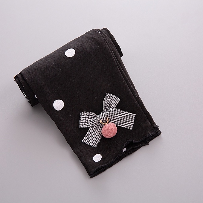 legging bayi/ anak perempuan/cewek polos elastistas & bernapas impor 3 bln - 2thn-Polkadot pita Hitam