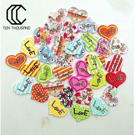 Kancing Kayu 2 Lubang - TEN THOUSAND Heart Shape Love Letter (10pcs)