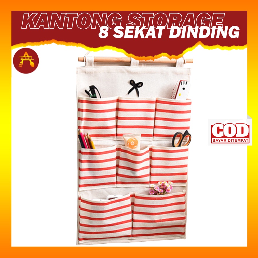 Pouch Storage Bag 8 Sekat Dinding Gantung 8329 Tempat Penyimpanan Alat Tulis Dinding Kantong Gantung Serbaguna