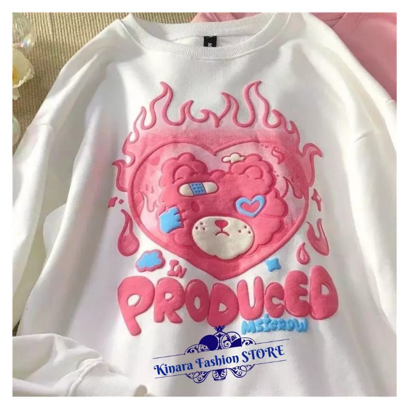 Sweater Switer Crewneck Oversize LOVE IN PRODUCE Terbaru Bahan Flecee