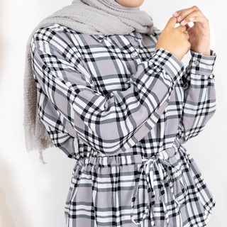 LS7004 KLARISA PLAID  TIED BASIC SHIRT kemeja kotak kotak 