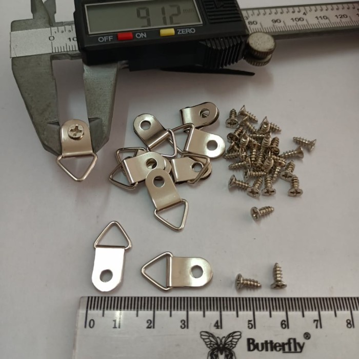 SALE gantungan bingkai pigura 1cm + sekrup 6mm nikel / 144sets - ring segitiga