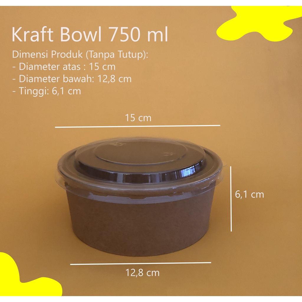 Brown Kraft Paper Bowl 750 ml (isi 25 pcs) | Food Grade Paper Bowl 750 ml | Mangkok Kertas Coklat