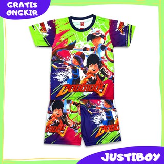 Setelan Baju  Anak  Karakter Boboiboy Elemental Heroes 