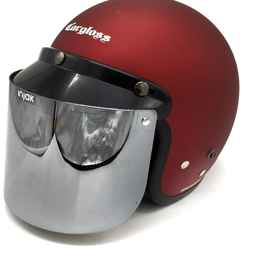 「Cuci Gudang」 Helm Cargloss Retro + Kaca Injak Flat  (Helm Carglos / Cargloss Helm / Helm Bogo Retro