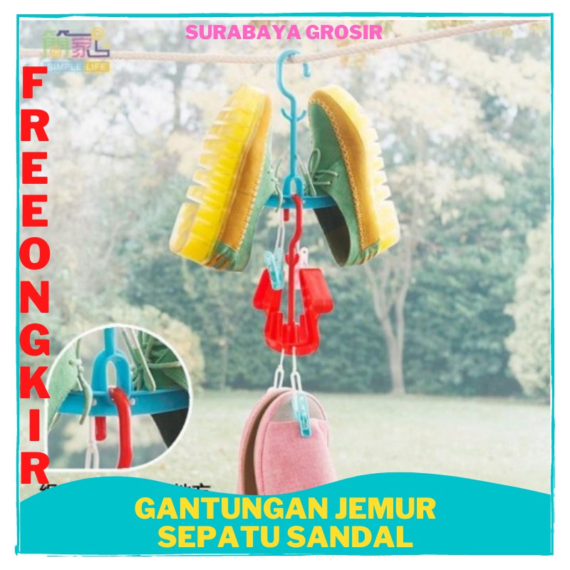 TERLARIS Gantungan tempat sepatu sandal tas plastik Jemur shoe hanger shoes dry Surabaya Grosir