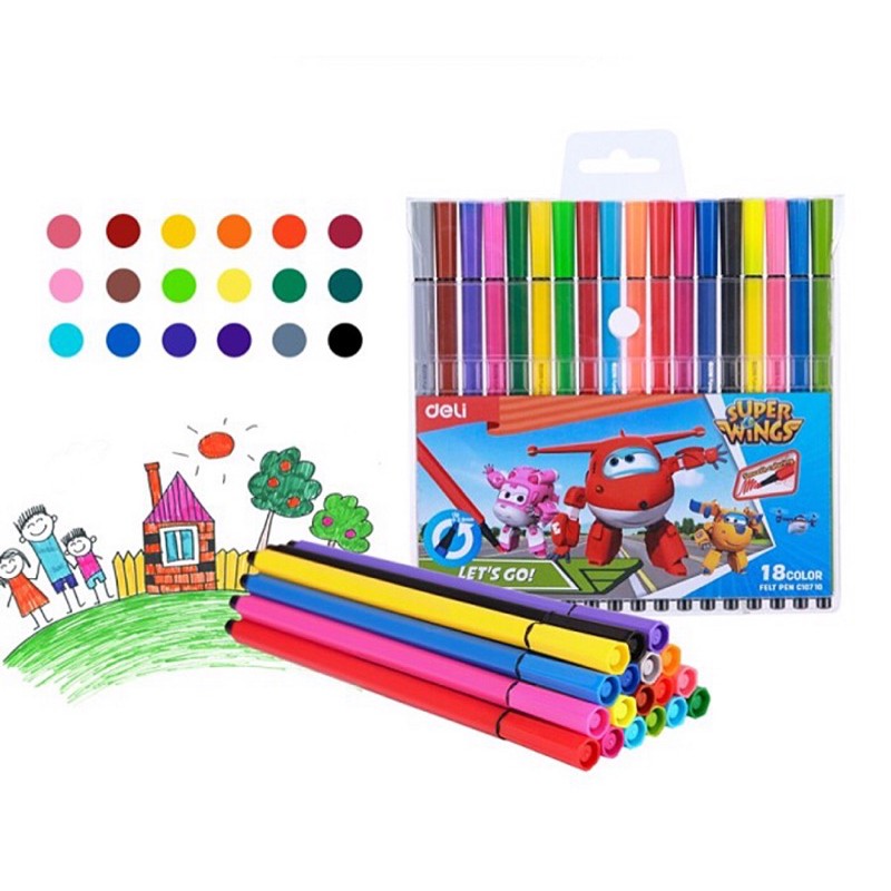 

Deli Felt Pen Hexagonal 18 Color EC10710 Super Wings Spidol 18 Warna