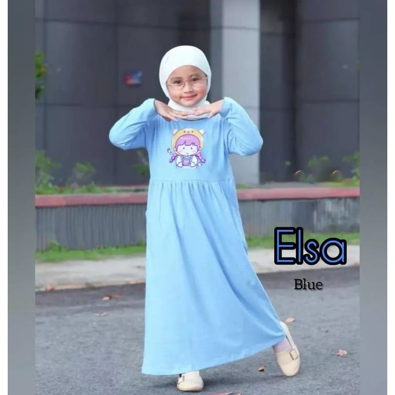 Elsa Kids Dress Anak Perempuan 7-8 Tahun Baju Anak Cewek Matt Combed 24s Aksen Sablon