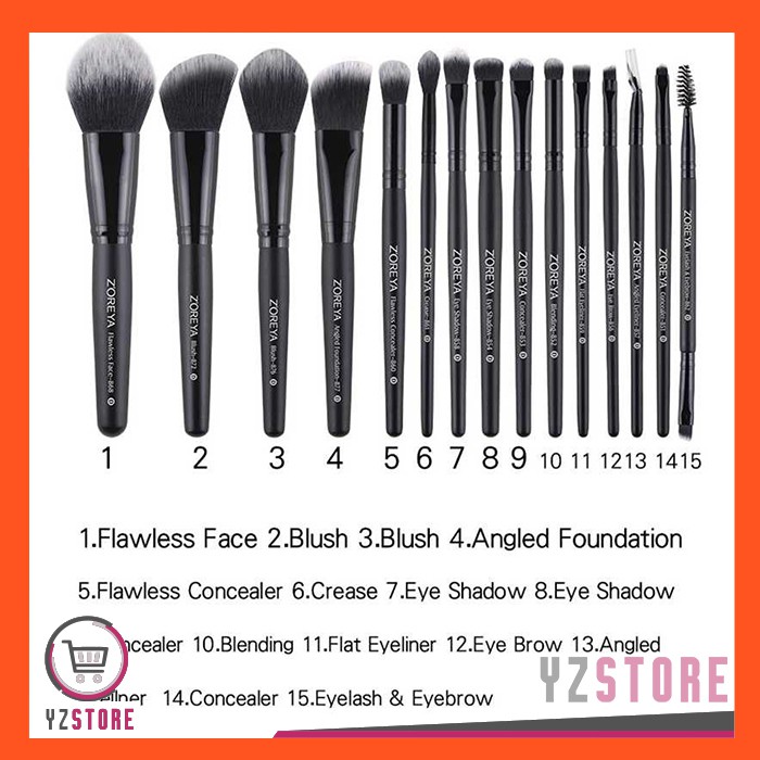 Brush Kuas Make Up Zoreya 15 Set dengan Pouch Premium Quality YZ41