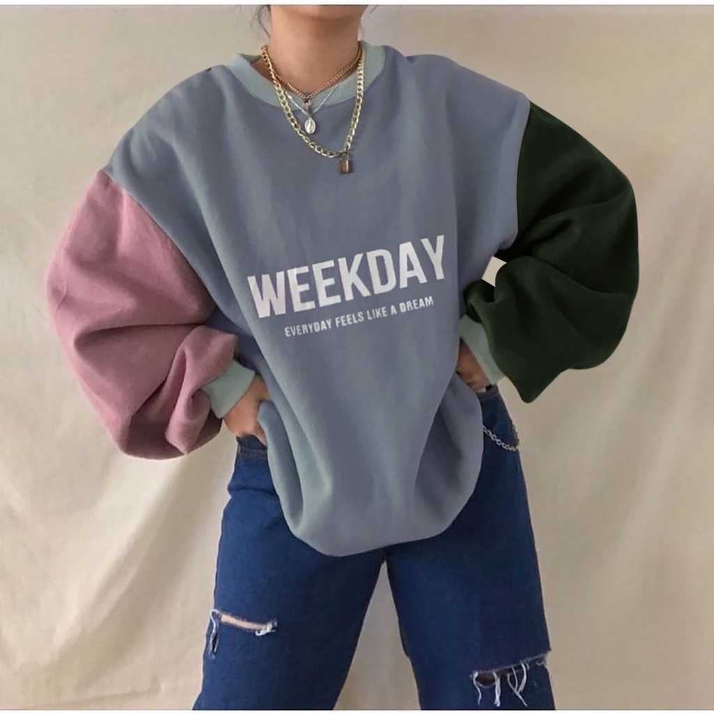 COD - WEEKDAY XXL OVERSIZE SWEATER PREMIUM FLEECE TEBAL Outerwear Crewneck Casual Basic Color Fashion OOTD Remaja Wanita Korean Style Muslim Termurah-1