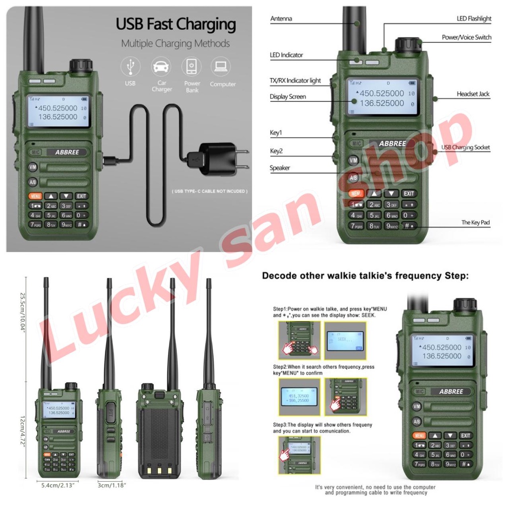 WPSKU sale ABBREE AR-F5 Walkie Talkie Full Band 128CH 136-520MHz Wireless Copy Frequency