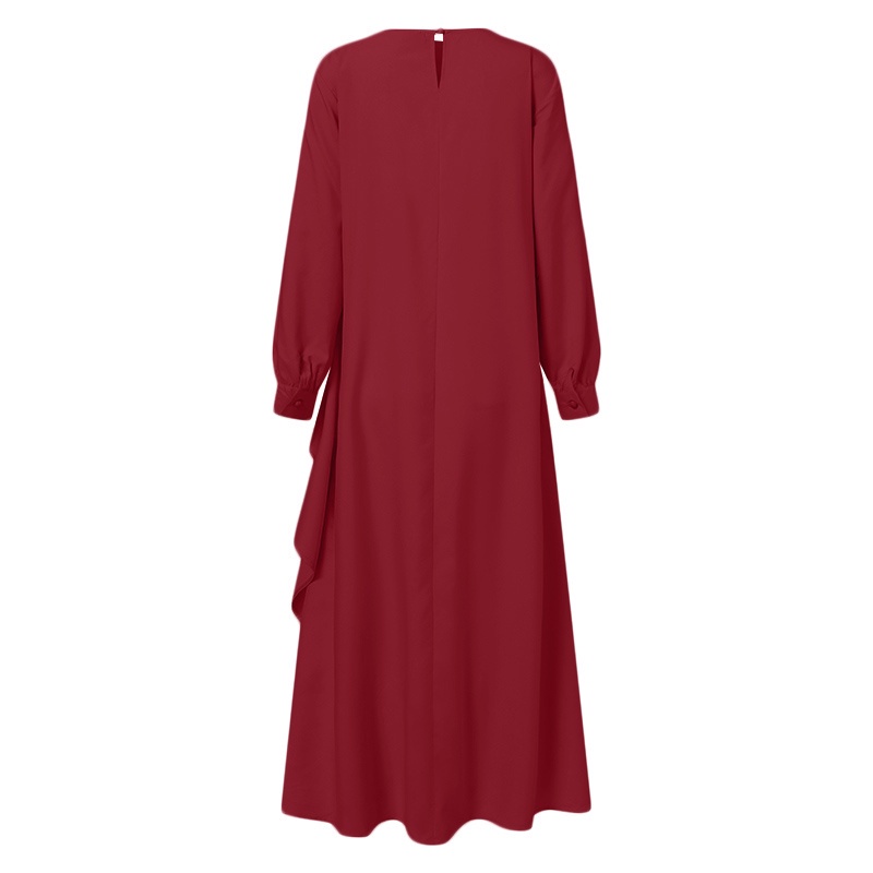 ZANZEA Women Solid Color Full Sleeve O Neck  Elegant Muslim Maxi Dress