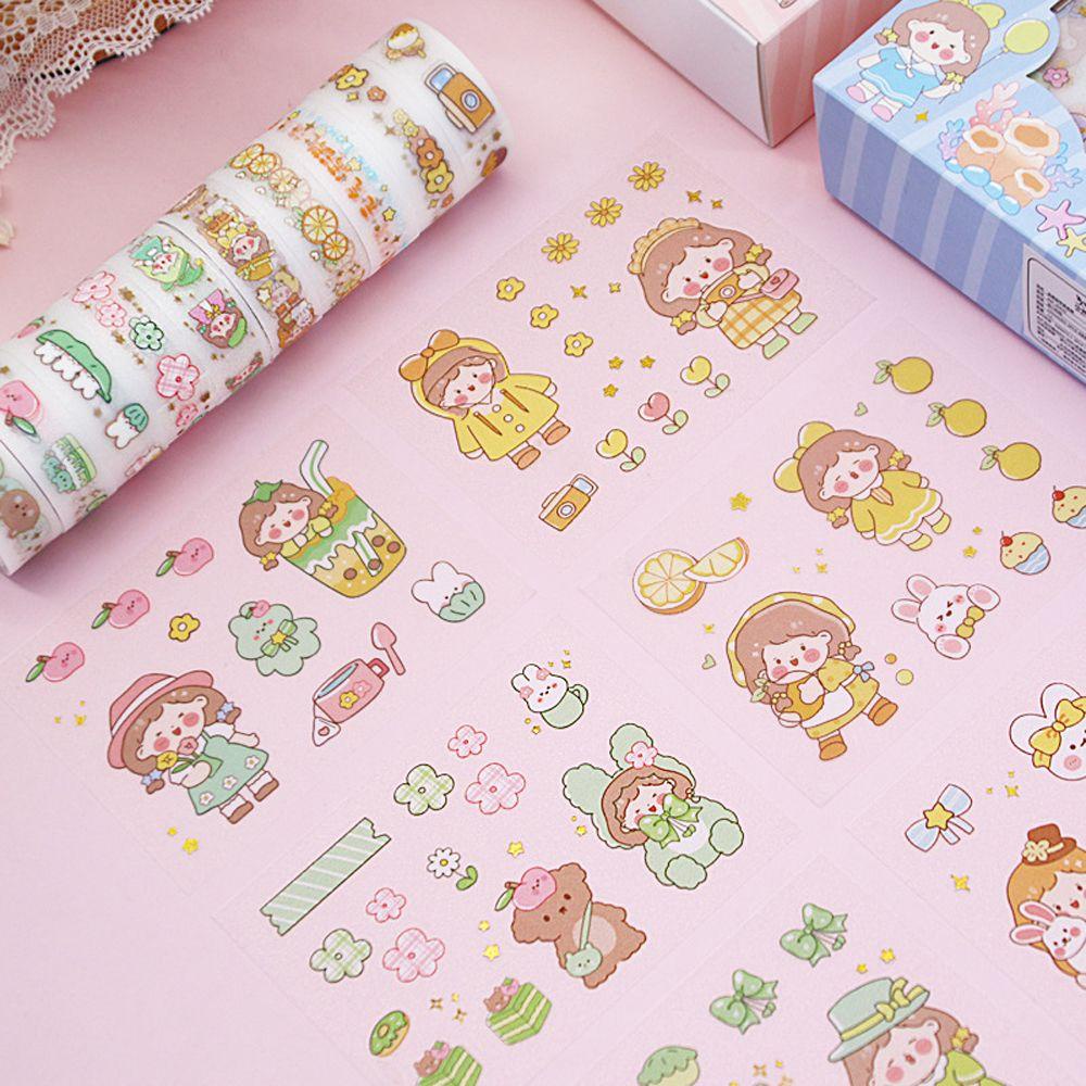 Lanfy Stiker Tape Dekoratif Kawaii Korea Kartun Alat Tulis Stiker Notebook Album Diary Jurnal Masking Tapes