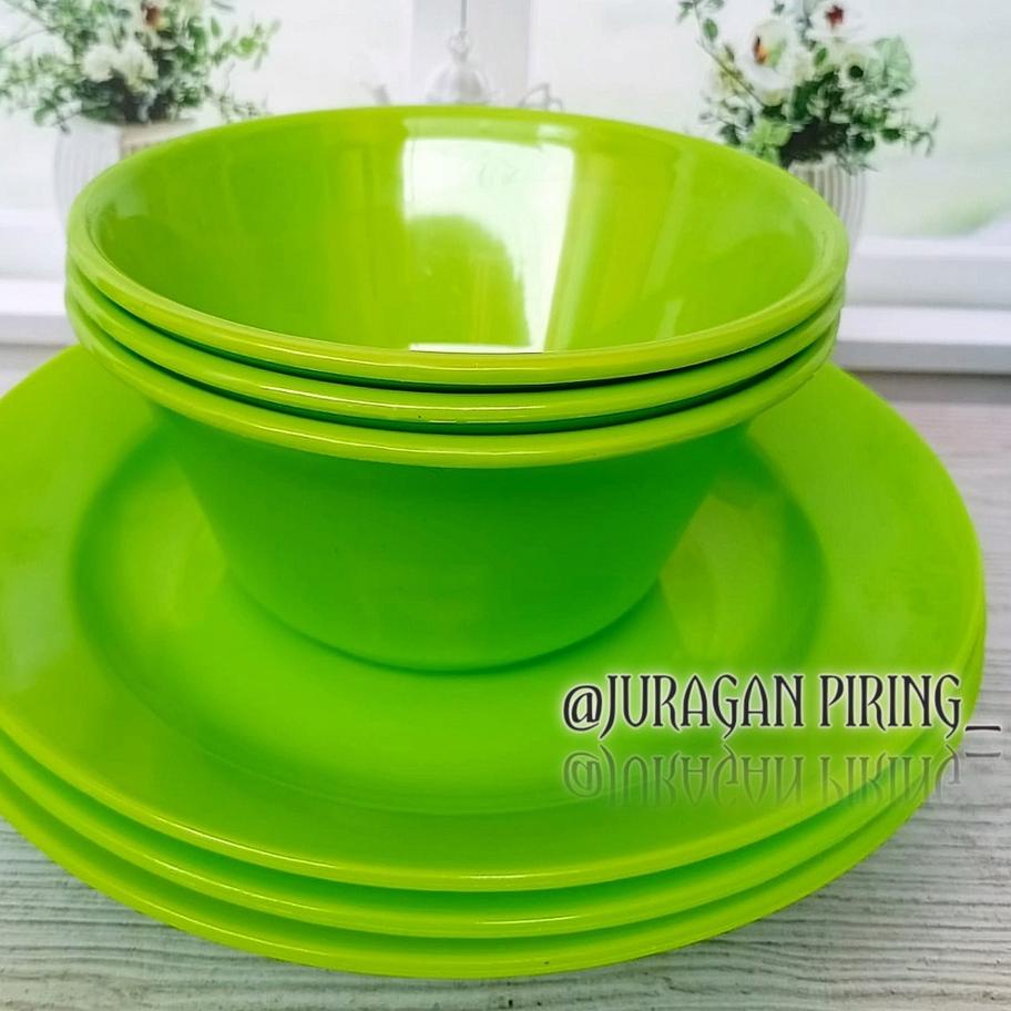 6PCS ISI PIRING MAKAN LEBAR 23CM DAN MANGKUK SAYUR MODEL BULAT BHN MIKA PLASTIK 정