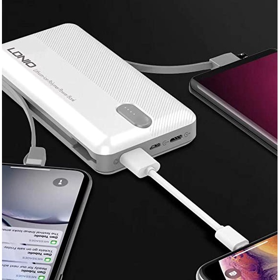 MURAH!! POWER BANK LDNIO ORIGINAL MODEL PL1013 10.000 mAH - BUILT IN TYPE-C/MiCRO/IPHONE CABLE